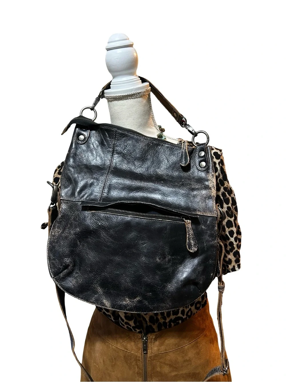 Black Leather BedStu Crossbody Shoulder Bag